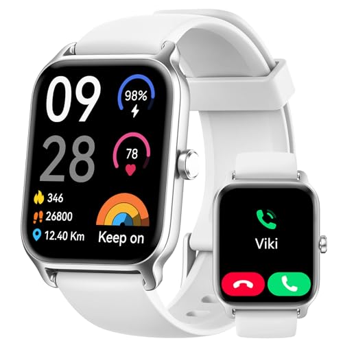 Smartwatch Damen Herren mit Telefonfunktion & Alexa, 1,8" Fitnessuhr mit Herzfrequenz SpO2 Stress Schlafmonitor, Schrittzähler Uhr, 100 Sportmodi, IP68 Wasserdichte Sportuhr für Android iOS Weiß Smartwatch Damen Herren mit Telefonfunktion & Alexa, 1,8" Fitnessuhr mit Herzfrequenz SpO2 Stress Schlafmonitor, Schrittzähler Uhr, 100 Sportmodi, IP68 Wasserdichte Sportuhr für Android iOS Weiß von Yoever