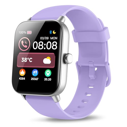 Yoever Smartwatch für Damen, Telefonfunktion und Alexa Built-in, 1.8" Fitnessuhr Herren mit Herzfrequenz SpO2 Stress Schlafmonitor, Schrittzähler Uhr, IP68 wasserdichte Sportuhr für Android iOS Lila von Yoever
