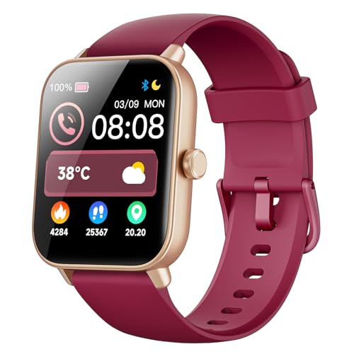 Yoever Smartwatch für Damen, Telefonfunktion und Alexa Built-in, 1.8" Fitnessuhr Herren mit Herzfrequenz SpO2 Stress Schlafmonitor, Schrittzähler Uhr, IP68 wasserdichte Sportuhr für Android iOS Rot von Yoever