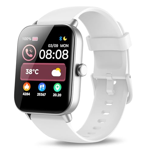 Yoever Smartwatch für Damen Herren, Telefonfunktion und Alexa Built-in, 1.8" Fitnessuhr mit Herzfrequenz SpO2 Stress Schlafmonitor, Schrittzähler Uhr, IP68 wasserdichte Sportuhr für Android iOS Weiß von Yoever