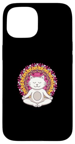 Yoga Shirt Buddha Katzen Mandala Meditation Hülle für iPhone 15 von Yoga Shirts Damen und Herren Geschenke Zubehör