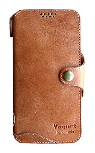 Yogurt Case for Samsung Galaxy S23, Genuine Leather Wallet Handmade Cover for Samsung S23, Braun von Yogurt