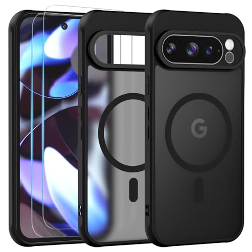 Yohii Magnetisch für Google Pixel 9 Pro XL Hülle mit 2 Stück Schutzfolie, Kompatibel mit MagSafe, [Schutz in Militärqualität] Case Transluzente Matt Rückseite Stoßfeste Handyhülle, Schwarz von Yohii