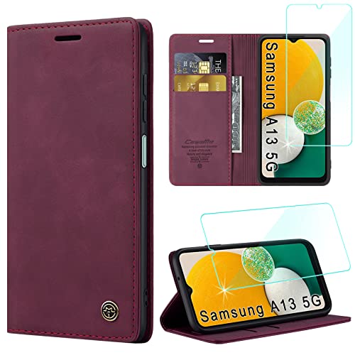 Yohii Handyhülle für Samsung Galaxy A13 5G / A04S Hülle und Schutzfolie, Premium PU Leder Wallet Tasche Flip Case [Kartensteckplätzen] [Magnetverschluss] [Standfunktion] für Samsung A13 5G/ A04S (Red) von Yohii