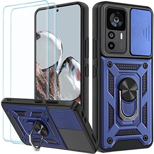 Yohii Handyhülle für Xiaomi 12T / Xiaomi 12T Pro Hülle mit 2 Stück Schutzfolie, Kameraschutz Case mit 360 Grad Ring Ständer Stoßfest Kratzfest Tough Armor Schutzhülle, Blau von Yohii