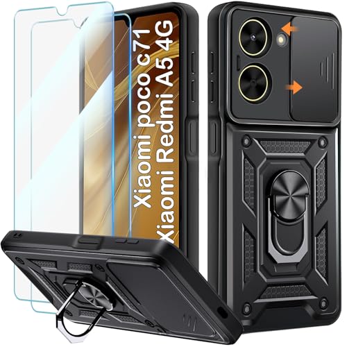 Yohii Handyhülle für Xiaomi Poco C71 4G/Redmi A5 4G Hülle mit 2 Stück Schutzfolie, Kameraschutz Case mit 360 Grad Ring Ständer Stoßfest Kratzfest Tough Armor Schutzhülle, Schwarz Yohii Handyhülle für Xiaomi Poco C71 4G/Redmi A5 4G Hülle mit 2 Stück Schutzfolie, Kameraschutz Case mit 360 Grad Ring Ständer Stoßfest Kratzfest Tough Armor Schutzhülle, Schwarz von Yohii