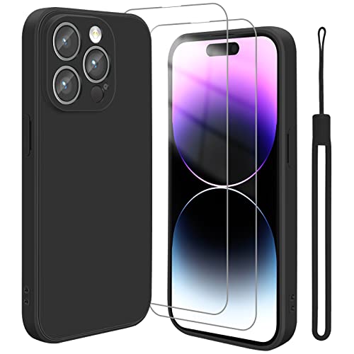 Yohii iPhone 14 Pro Max Hülle, mit 2 Stück Schutzfolie, iPhone 14 Pro Max Hanyhülle kratzfestes weiches Mikrofaserfutter, Silikon Gel Matte Case Schutzhülle Hülle für iPhone 14 Pro Max 6.1"-Schwarz von Yohii