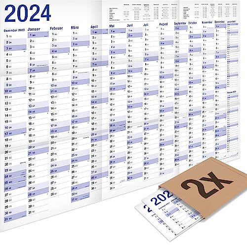 2er-Pack: Yohmoe® XXL Jahresplaner 2024 Wandkalender (98 x 68 cm) GEFALZT in Poster Größe. Querformat, gefaltet - Wandplaner, Jahreskalender, Plakatkalender. von Yohmoe