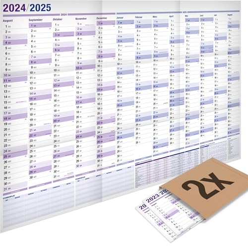 2er-Pack: Yohmoe® XXL Schuljahresplaner 2024/2025 im Format 98x68 cm. Der Wandkalender 2024 2025 für Lehrer und Schüler im gefalzten Format. Ideal auch als Jahresplaner 2024 2025 von Yohmoe
