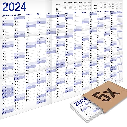 5er-Pack: Yohmoe® XXL Jahresplaner 2024 Wandkalender (98 x 68 cm) GEFALZT in Poster Größe. Querformat, gefaltet - Wandplaner, Jahreskalender, Plakatkalender. von Yohmoe