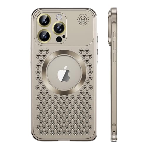 Yohryi Metallgehäuse für iPhone 15 Pro Max/15 Pro/15 Plus/15, [kompatibel mit MagSafe] Aluminium-Anti-Fall-Wärmeableitungslünette, schlanke, Kratzfeste Aromatherapie-Hülle,Titanium,15 Pro Max von Yohryi