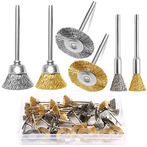 48 PCS Messing/Stahlbürste Drahtbürste Rad Set, Mini-Drahtbürste Rad Cup Bürste für Power Rotary Tools Polieren, Reinigen von Metall Rost, Bohrer Attachment Bit Set 1/8 Zoll (3mm) Shank von Yoicn Lth