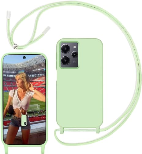 Yojiong Handykette Hülle für Xiaomi Redmi 12 4G (6.79"), Liquid Silikon Handyhülle mit Kordel zum Umhängen mit Band Stossfest Bumper Schutzhülle, Kette für Smartphone, Schnur mit Case in Grün von Yojiong