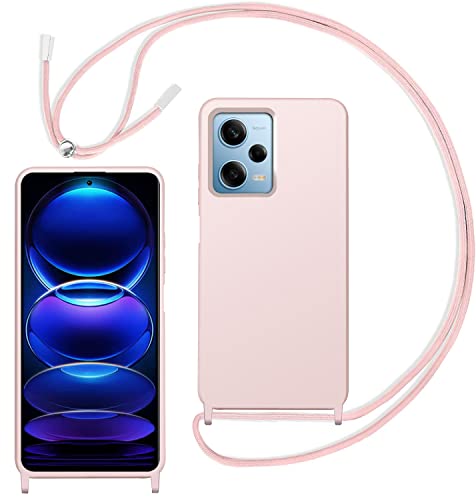 Yojiong Handykette Hülle für Xiaomi Redmi Note 12 Pro+ (6,67"), Liquid Silikon Handyhülle mit Kordel zum Umhängen mit Band Stossfest Bumper Schutzhülle, Kette für Smartphone, Schnur mit Case in Rosa von Yojiong