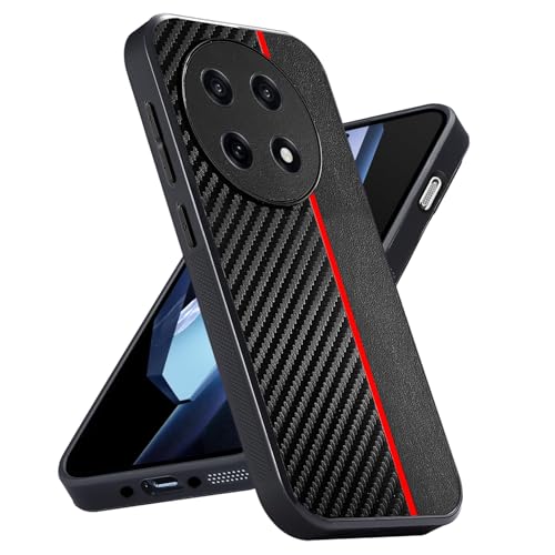 Yojiong Hülle für OnePlus 13R, Carbon Textur Design Hybrid Kratzfeste Handyhülle [Leder + PC], Ultra Thin Stoßfest TPU Bumper Schutzhülle (Schwarz) von Yojiong
