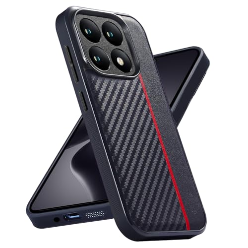 Yojiong Hülle für Xiaomi 14T Pro, Carbon Textur Design Hybrid Kratzfeste Handyhülle [Leder + PC], Ultra Thin Stoßfest TPU Bumper Schutzhülle (Schwarz) von Yojiong