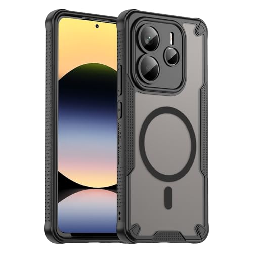 Yojiong für Xiaomi Redmi Note 14 5G Hülle, Kompatibel mit Magsafe, Magnetisch Translucent Matt Handyhülle mit Kameraschutz, Robuste langlebige Stoßfeste Schutzhülle – Schwarz von Yojiong