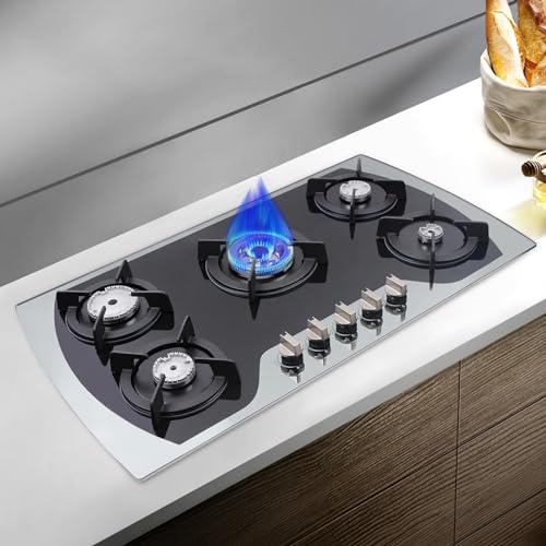 Gaskochfeld 5 Flammig, Einbau Gasherdbrenner 90 cm Edelstahl Eingebauter Herd Kochfeld Glas Brenner, Erdgas/Propangas, für Haushalten oder Restaurants, Schwarz Gaskochfeld 5 Flammig, Einbau Gasherdbrenner 90 cm Edelstahl Eingebauter Herd Kochfeld Glas Brenner, Erdgas/Propangas, für Haushalten oder Restaurants, Schwarz von Yolancity