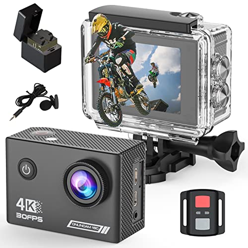 Yolansin 4K30fps Action Cam wasserdichte- 131ft/40m Unterwasserkamera EIS, WiFi Kamera 170°Winkel Sportkamera, HD 20MP Fahrradkamera mit 2.4G Fernbedienung 2 Batterien & Helmzubehör Kit von Yolansin