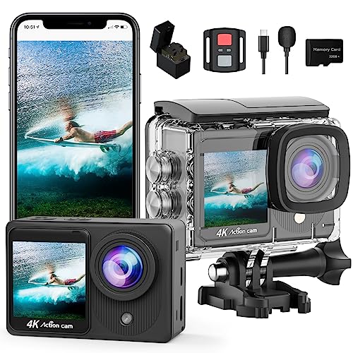 Yolansin 4K30fps Sportkamera mit Doppelbildschirm mit 32 GB SD-Karte, Voraufnahme 20 MP Touchscreen, Camcorder EIS, wasserdichte Action-Kamera, WLAN-Kamera mit 2 Batterien, Fernbedienung Yolansin 4K30fps Sportkamera mit Doppelbildschirm mit 32 GB SD-Karte, Voraufnahme 20 MP Touchscreen, Camcorder EIS, wasserdichte Action-Kamera, WLAN-Kamera mit 2 Batterien, Fernbedienung von Yolansin