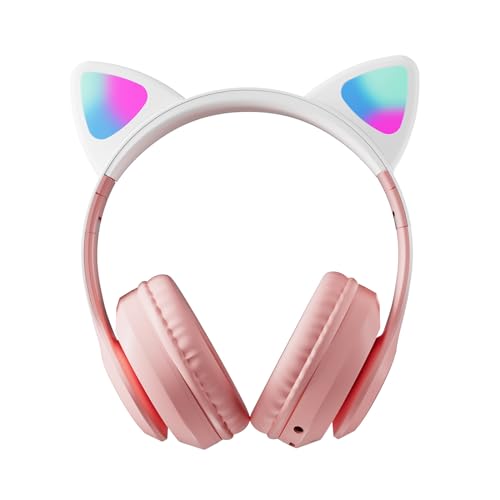 Yolispa Bluetooth 5. 3 Drahtlose Kopfhörer RGB LED leuchten Katzenohr Faltbares On-Ear-Headset mit Mikrofon von Yolispa