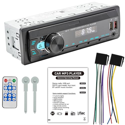 Yolispa Autoradio Bluetooth, 7 Farben Autoradio mit USB/AUX/SD/MP3 Player, Autoradio mit Bluetooth Freisprecheinrichtung, Universal FM Autoradios mit FM 87.5~108MHz Häufigkeit des Empfangs von Yolispa