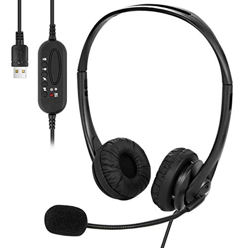 Yolispa Computer-Headset, USB-Headset, PC-Headset mit Geräuschunterdrückung und Lautstärkeregler Kabelgebundenes Für Telefonkonferenzen, Spielestimmen, Online-Kurse usw von Yolispa
