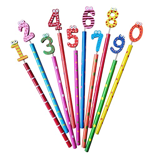 Yolistar 20 Stück Cartoon-Stifte, bunte Bleistifte mit Aufsätzen, Nummer 0~9, Holz-Graphitstifte-Set für Mädchen, Jungen, Studenten, Schreibwaren, Schule, Geschenk, Partytütenfüller von Yolistar