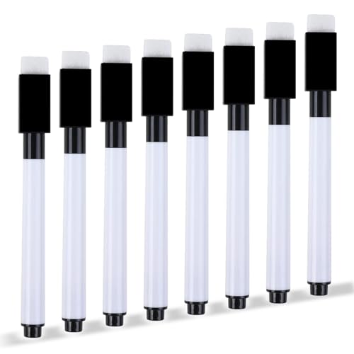 Yolistar 8 Stück Whiteboard Stifte,Folienstift Abwischbar mit Magnetisch,3 in 1 Board Marker mit Radierer und Dry Wipe Markers,für ür Whiteboards Memoboard Pinnwand Flipchart Marker(（Schwarz） von Yolistar