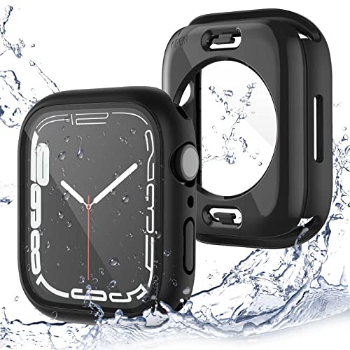 Yolovie (2-Stück) 2 in 1 wasserdichte Hülle Kompatibel für Apple Watch Series 7 45mm, Displayschutz mit Glas PC Hard Schutz Case 360° Schutzhülle+Hinterer Rahmenfür iWatch (45mm Schwarz x2) von Yolovie