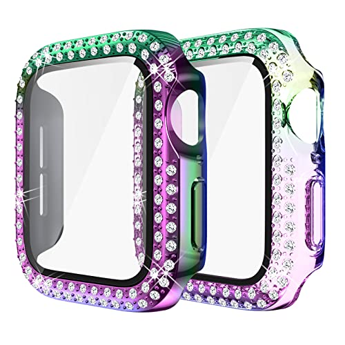 Yolovie (2-Stück) Kompatibel für Apple Watch 40mm Hülle für SE Serie 6 5 4 Gehäuse mit Displayschutzfolie aus gehärtetem Glas, Bling Cover Diamonds für iWatch Girl (Transparent Bunt/Bunt von Yolovie