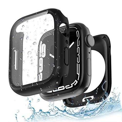 Yolovie 2 in 1 wasserdichte Hülle Kompatibel für Apple Watch SE SE2 Serie 6 5 4 40mm Zubehör, iWatch Glas Displayschutz PC Hard Schutz Case Schutzhülle+Hinterer Rahmenfür Damen Herren 40mm Schwarz von Yolovie