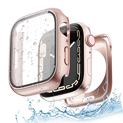 Yolovie 2 in 1 wasserdichte Hülle Kompatibel für Apple Watch SE SE2 Serie 6 5 4 40mm Zubehör, iWatch Glas Displayschutz PC Hard Schutz Case Schutzhülle+Hinterer Rahmenfür Damen Herren 40mm Roségold von Yolovie