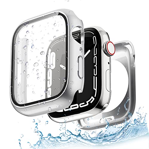 Yolovie 2 in 1 wasserdichte Hülle Kompatibel für Apple Watch SE SE2 Serie 6 5 4 40mm Zubehör, iWatch Glas Displayschutz PC Hard Schutz Case Schutzhülle+Hinterer Rahmenfür Damen Herren 40mm Silber von Yolovie