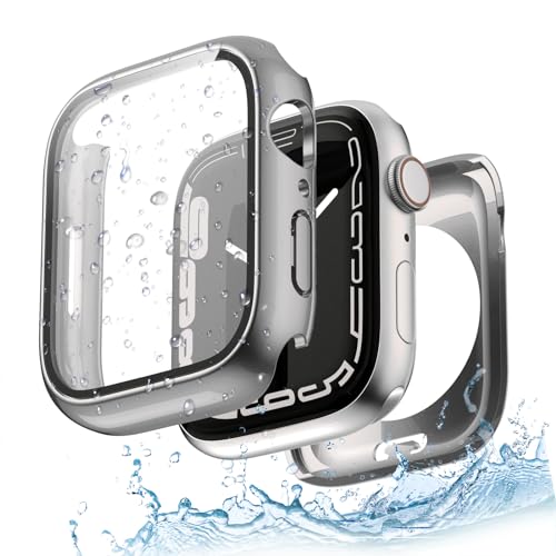 Yolovie 2 in 1 wasserdichte Hülle Kompatibel für Apple Watch SE SE2 Series 6 5 4 40mm Zubehör, iWatch Glas Displayschutz PC Hard Schutz Case Schutzhülle+Hinterer Rahmenfür Damen Herren 40mm Titan von Yolovie