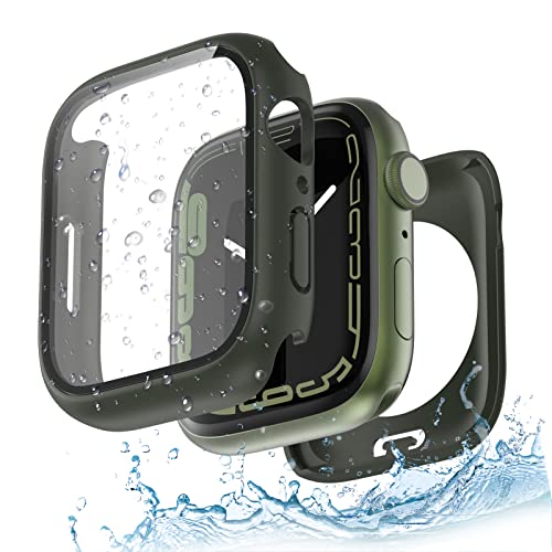 Yolovie 2 in 1 wasserdichte Hülle Kompatibel für Apple Watch Series 9 8 7 41 mm Zubehör, iWatch Glas Displayschutz PC Hard Schutz Case Schutzhülle+Hinterer Rahmenfür Damen Herren 41mm Grün von Yolovie