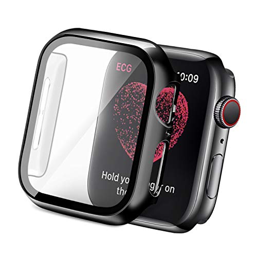 Yolovie Gehäuse Displayschutzfolie aus gehärtetem Glas, kompatibel mit Apple Watch 44mm, Serie 6 SE Serie 5 4 Slim High Definition Schutzrahmen Vollschutz für iwatch (44mm Schwarz) von Yolovie