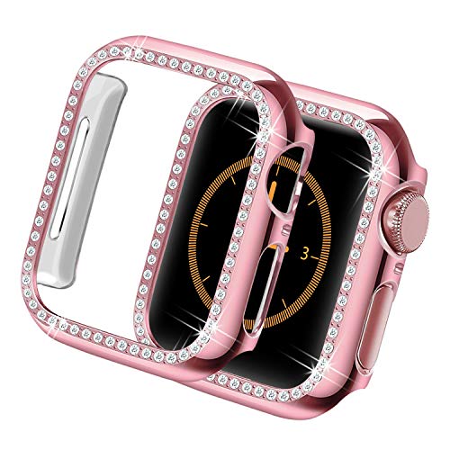 Yolovie Kompatibel für Apple Watch Hülle 40mm SE Series 6 5 4, Harter PC Bling Gehäuse mit glitzernden Strass-Steinen in Diamant Gestell Schutzhülle Stoßstange Frauen für iWatch (Rosa) von Yolovie