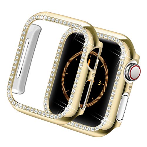 Yolovie Kompatibel für Apple Watch Hülle 42mm Series 3 2 1, Harter PC Bling Gehäuse mit glitzernden Strass-Steinen in Diamant Gestell Schutzhülle Stoßstange Frauen für iWatch (Gold) von Yolovie