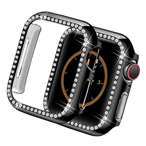 Yolovie Kompatibel für Apple Watch Hülle 44mm SE Series 6 5 4, Harter PC Bling Gehäuse mit glitzernden Strass-Steinen in Diamant Gestell Schutzhülle Stoßstange Frauen für iWatch (Schwarz) von Yolovie