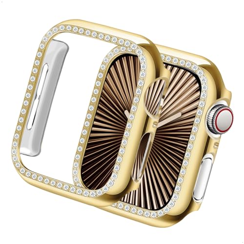 Yolovie Kompatibel für Apple Watch Hülle Series 10 46mm, Harter PC Bling Gehäuse mit glitzernden Strass-Steinen in Diamant Gestell Schutzhülle Stoßstange Frauen für iWatch (Gold) von Yolovie