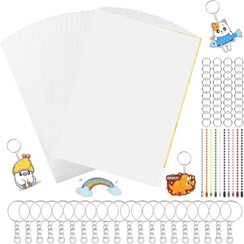 Yominerr 150-Teiliges Set mit Schrumpffolien, Schlüsselanhänger-Set Aus Schrumpfpapier zum Markieren mit Kindern, für Selbstgemachte Ornamente oder zum Basteln von Yominerr