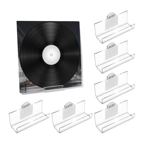 Yominerr 6er Pack Vinyl Plattenspieler Wandhalterung, Ohne Bohren, Selbstklebendes Acryl Regal für Schallplatten und CD-Hüllen von Yominerr