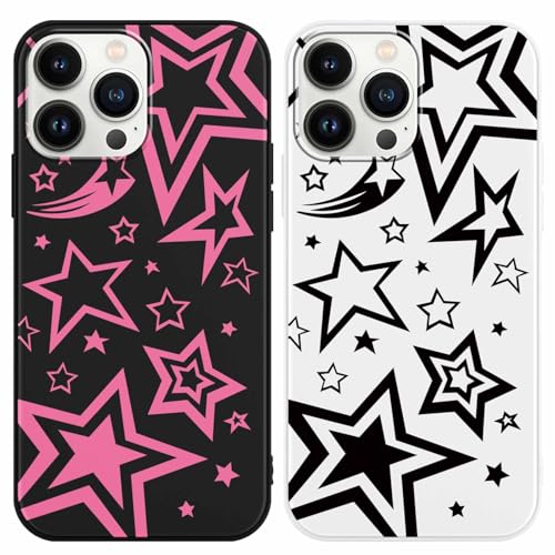 Yomjew 2 Stück Cute Pink Super Star Y2K Handyhülle für iPhone 13 Pro 15,5 cm (6,1 Zoll), ästhetisches, langlebiges Muster, Funda, kratzfest, weich, schlank, flexibel, schützende, stoßfeste von Yomjew