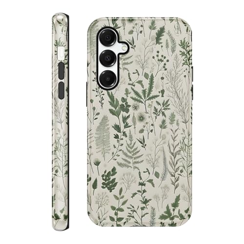 Yomjew Funda Schutzhülle für Samsung Galaxy A15 5G (6,5 Zoll), Motiv: süße Blumen, Blätter, Muster, 2-in-1, glänzende Handyhülle, stoßfest, weiches TPU, harter PC-Schutz, für Mädchen und Frauen von Yomjew