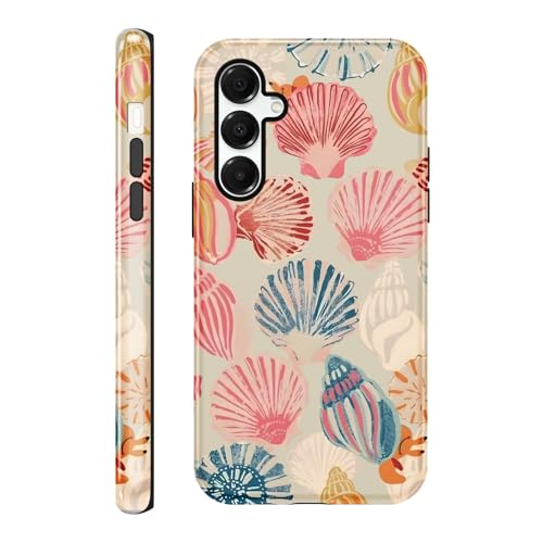 Yomjew Funda Schutzhülle für Samsung Galaxy A16 5G (6,7 Zoll), süßes Sommer-Muschel-Design, buntes Muster, 2-in-1, glänzende Handyhülle, stoßfest, weiches TPU, harter PC-Schutz, Mädchen und Frauen von Yomjew