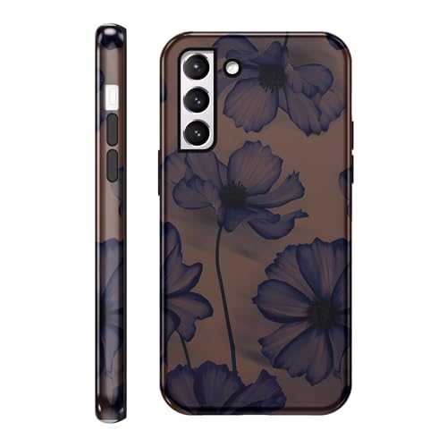 Yomjew Funda Schutzhülle für Samsung Galaxy S21 5G (15,7 cm), süßes Blumen-Design, 2-in-1, glänzende Handyhülle, stoßfest, weiches TPU, harter PC-Schutz, Kokette-Blau, Retro-Muster, 2-in-1, glänzende von Yomjew