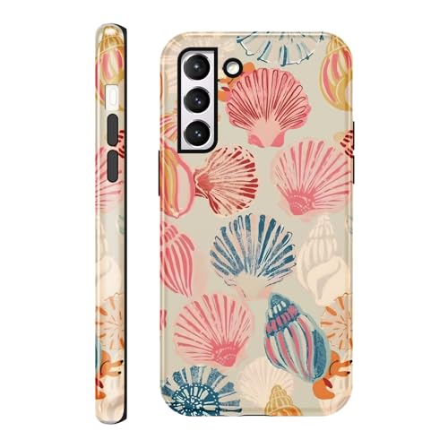 Yomjew Funda Schutzhülle für Samsung Galaxy S21 5G (6,2 Zoll), süßes Sommer-Muschel-Design, 2-in-1, glänzende Handyhülle, stoßfest, weiches TPU, harter PC-Schutz, für Mädchen und Frauen von Yomjew