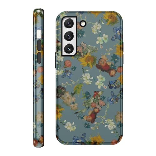 Yomjew Funda Schutzhülle für Samsung Galaxy S22 5G, 15,5 cm (6,1 Zoll), süßes Blumenmuster, Retro-Muster, 2-in-1, glänzende Handyhülle, stoßfest, weiches TPU, harter PC-Schutz, Mädchen und Frauen von Yomjew