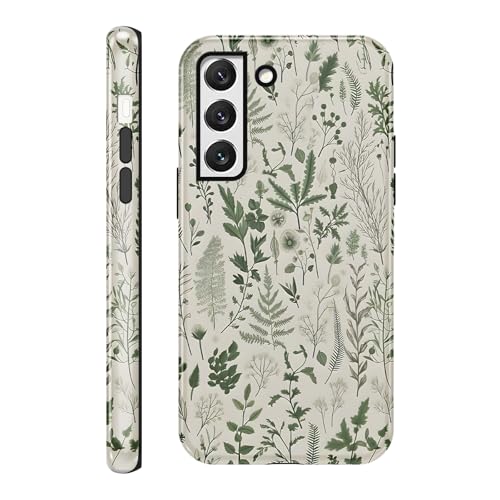 Yomjew Funda Schutzhülle für Samsung Galaxy S22 5G (6,1 Zoll), Motiv: süße Blumen, Blätter, Muster, 2-in-1, glänzende Handyhülle, stoßfest, weiches TPU, harter PC-Schutz, für Mädchen und Frauen von Yomjew